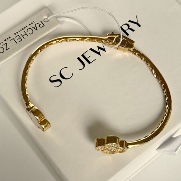 Rachel Zoe Cuff Bracelet Bangle Mother of Pearl 925 Sterling Silver CZ Stone - Picture 4 of 5